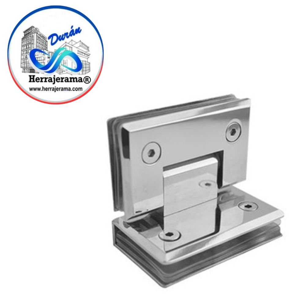 GALIER BISAGRA PARA BAÑO 90°, VIDRIO- VIDRIO. ACERO INOX 201 CROMO,MX65068